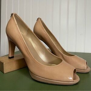 Stuart Weitzman ANNABELLE Peep Toe Heels in Neutral Patent Leather - Spain